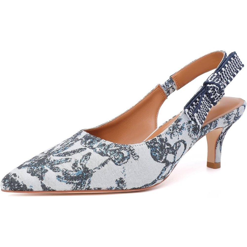 Women's White Comfort High Kitten Heel Shoes Closed Pointed Toe Dress Pumps